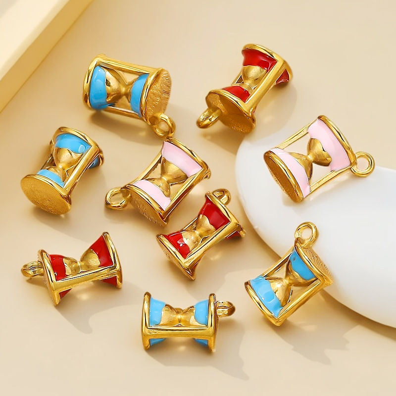 Acero inoxidable chapado en oro de 18k oro color oro goteo de aceite reloj de arena colgante accesorios de joyería DIY