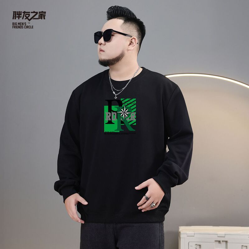 Spring and Autumn Plus Size Men's Thin Long-sleeved Crewneck T-shirt Loose plus size Fat Man Fatty Casual Men's Sweatshirt