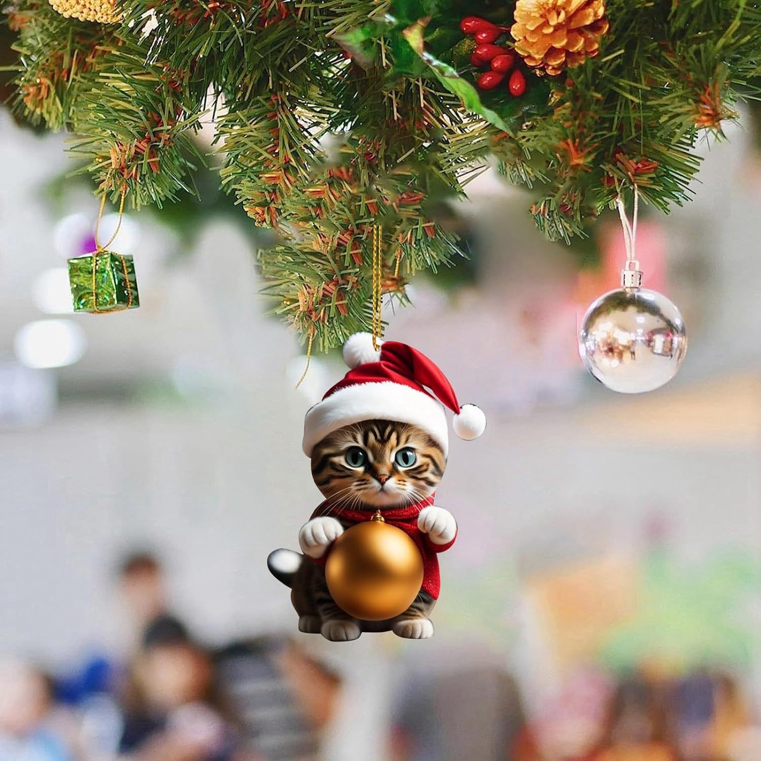 Cruzar la frontera nueva Navidad creativo lindo gato Navidad casa árbol de Navidad decoraciones acrílico colgante plana