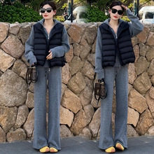休闲运动套装女2025冬季新款宽松连帽卫衣羽绒棉马甲阔腿裤三件套