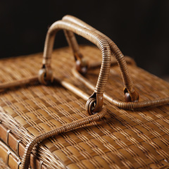 WI25令竹 夏夢手工竹編茶箱 旅行便攜茶道功夫茶具收納箱包提籃中