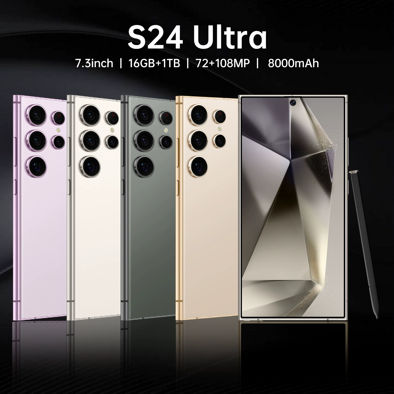 Смартфон S24 Ultra, 7.3-дюймовый экран с вырезом, 16 ГБ + 1 ТБ, быстрая зарядка, Android