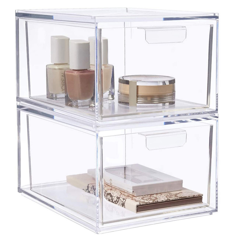Caja de almacenamiento de cajón transparente apilable combinación cosméticos a prueba de polvo sundries merienda clasificación escritorio caja de almacenamiento