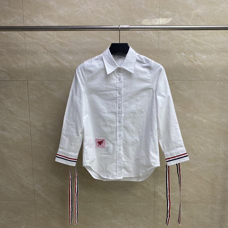 Tb Factory Direct Sales Spring & Fall Chinese Valentine's Day Limited Double Cuff Webbing Bow Lapel Women's Shirt Casual Shirt