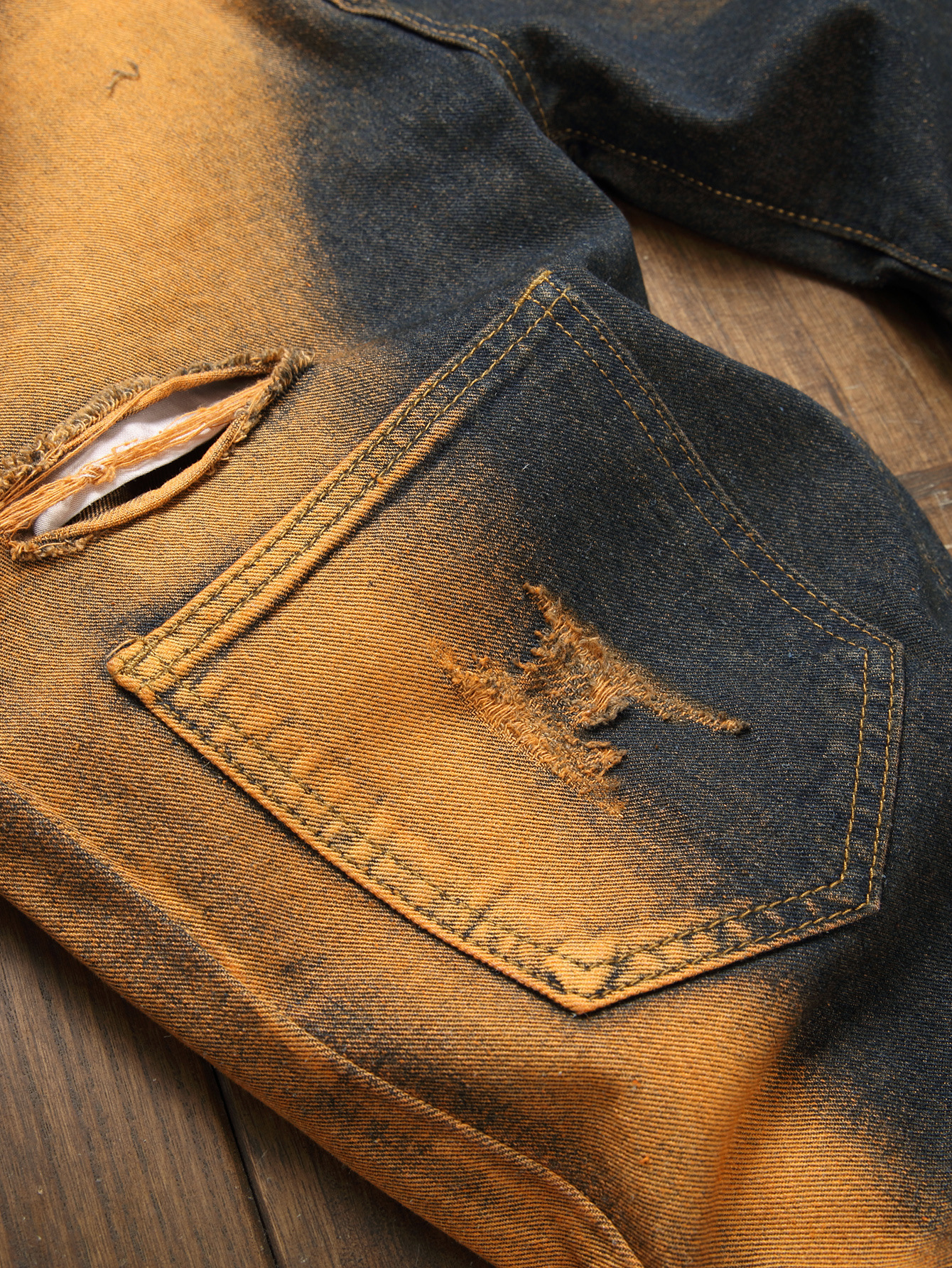 Men's Distressed Retro Straight Leg Jeans Slim Fit Wish Denim Trousers_mkmklike.com