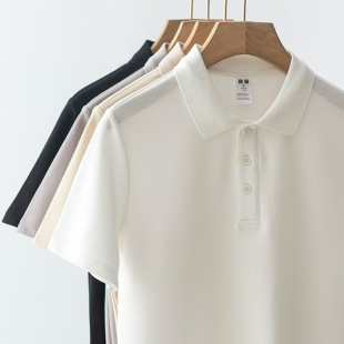 2402 Pique Cotton Polo Shirt 200g Men's Summer Thin Breathable Business Casual Lapel Pure Color Short-Sleeved T-Shirt
