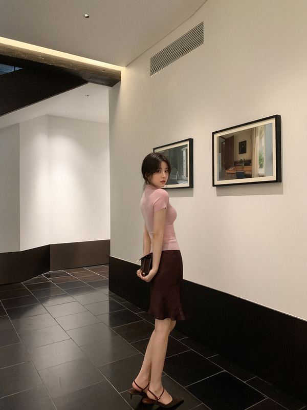 港米服饰/2025秋季18针精纺羊毛短袖半高领针织衫上衣女早秋新款|undefined