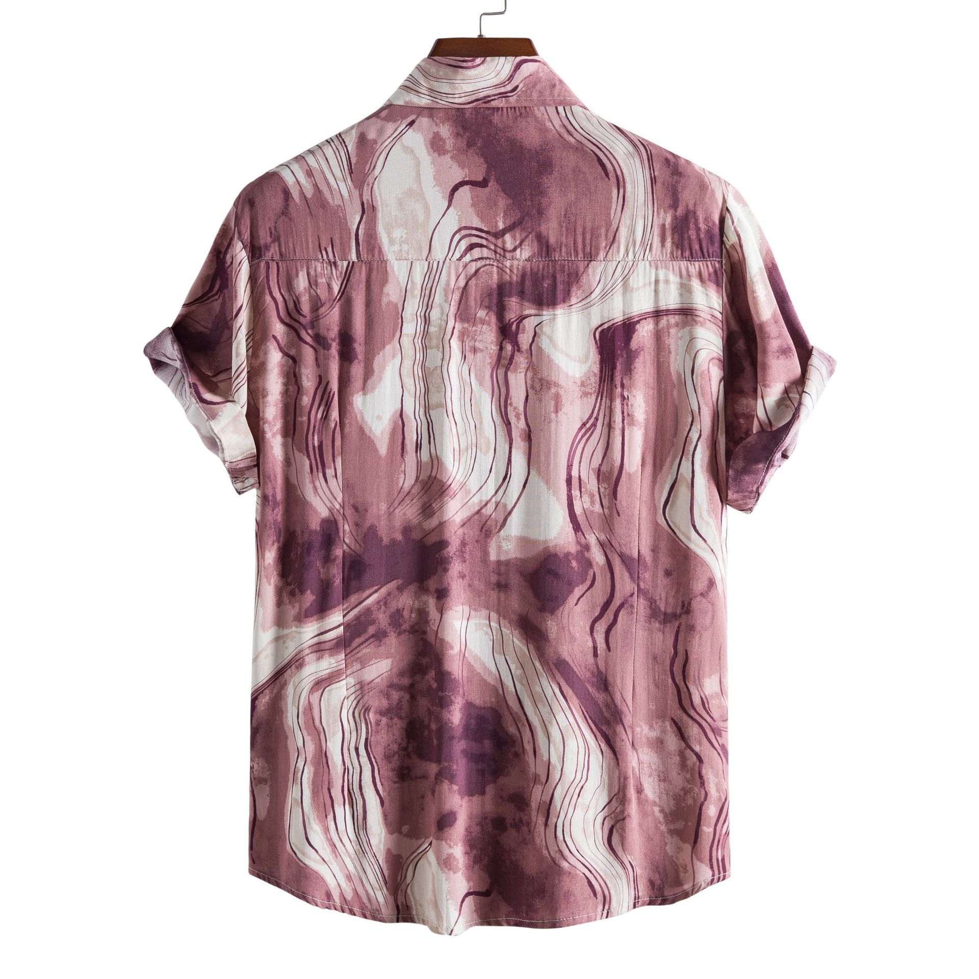 ForMen 2021 Cross-Border Foreign Trade European And American Striped Printed Short Sleeve Turn-Down Collar_voghion.com