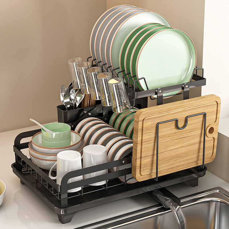 Cocina escurridor estante plato, estante plato plegable, hogar vajilla, cuchillo y tenedor rack de almacenamiento