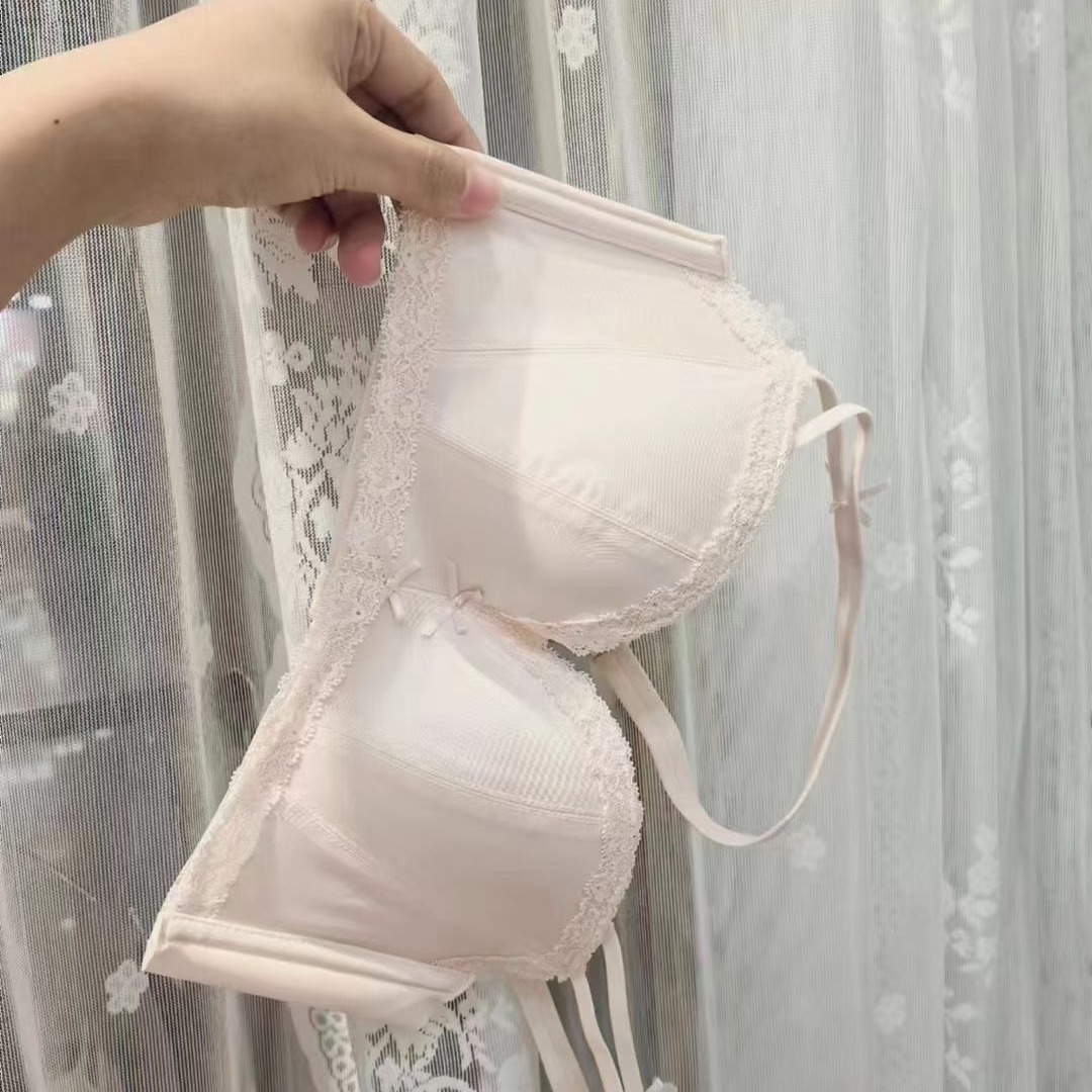 8076 Estilo dulce y puro satén sin anillo de acero, pechos pequeños, ropa interior de recolección, soporte superior, sujetador de ajuste cómodo y transpirable