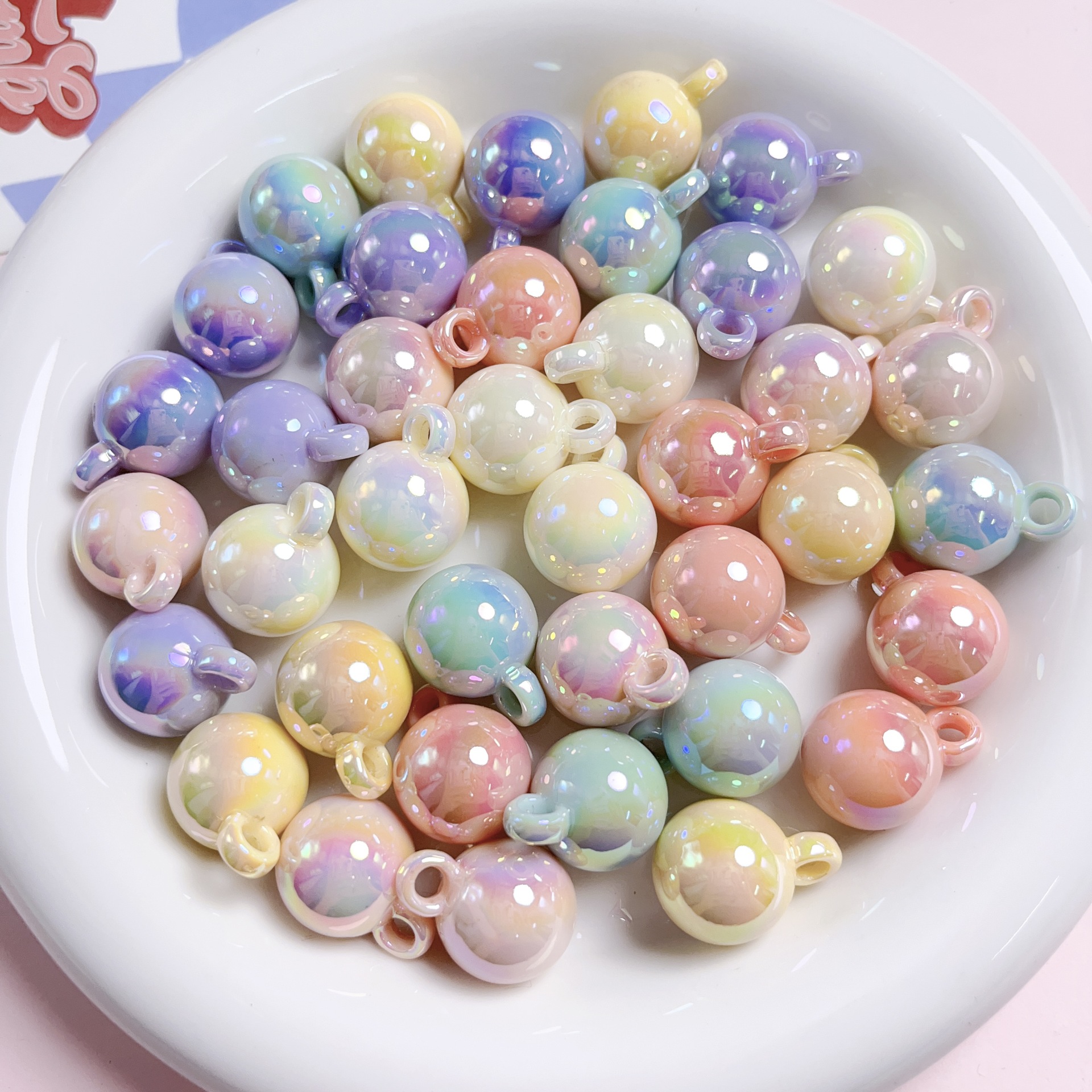 High quality UV cream coated color plated hole round beads DIY small grape string car hanging string bead material accessories 