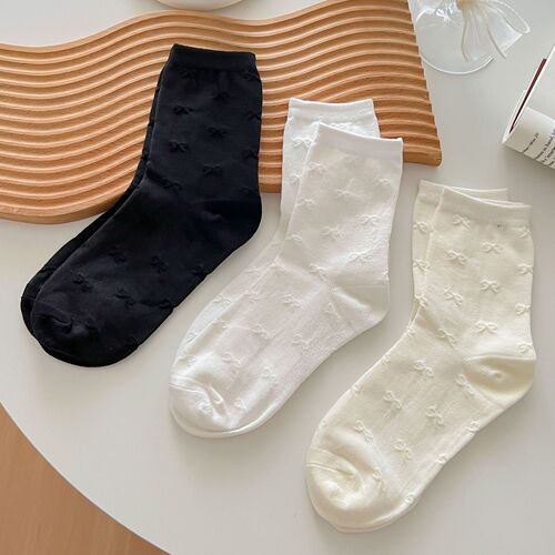 White pure cotton women's embossed white socks, mid-calf JK socks, solid color student socks, Zhuji sock factory wholesale