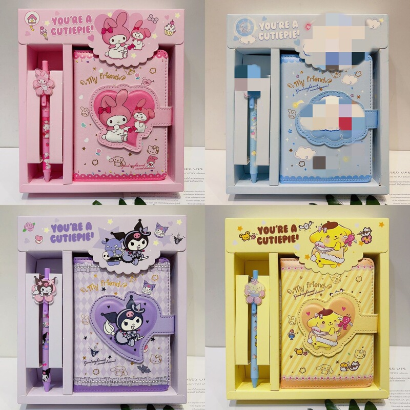New Sanrio Hand Ledger suit Cute Girl Heart Cartoon Stationery Lolomi PU Magnetic Button Notepad Gift Box