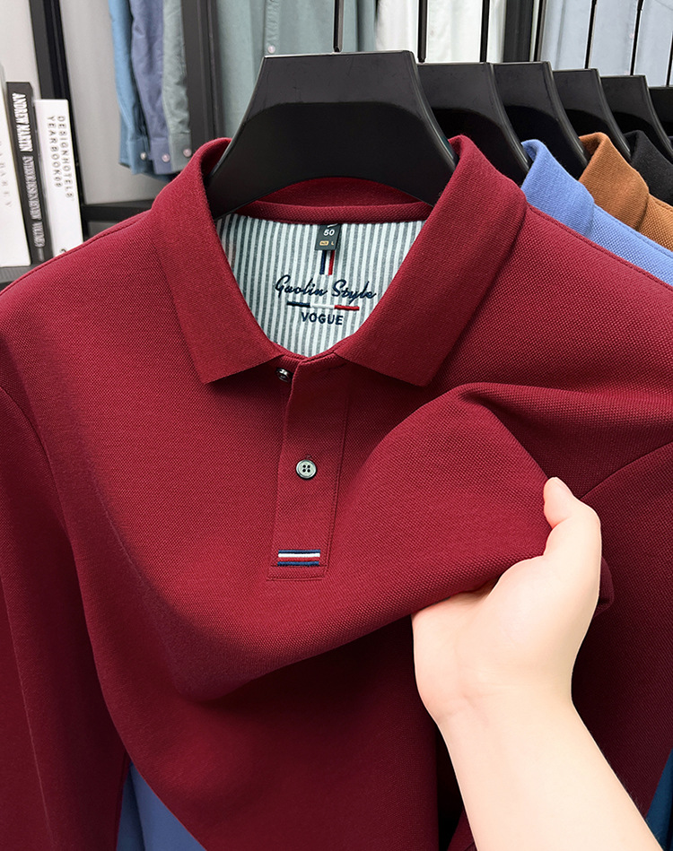 Áo polo nam dài tay cổ bẻ 100% cotton đánh bóng, form regular — nâu vàng chi tiết 18