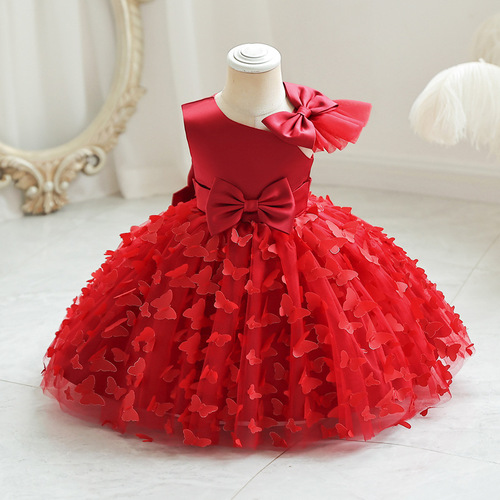 Girls dress summer evening dress evening dress butterfly decorative mesh princess dress sleeveless short dress speech performance dress