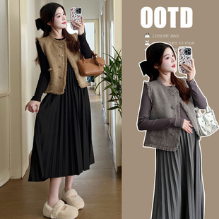 Maternity clothes autumn and winter fashion style 2023 new Chanel style vest + dress suit