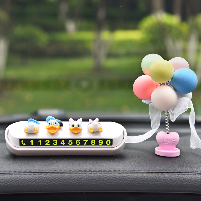 주차 카드 화이트 [도널드 덕 + 마카롱 흔들기 헤드 벌룬]