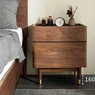 Japanese Style Cherry Wood Shell Solid Wood Bedside Table Light Luxury Black Walnut Bedside Storage Cabinet Bedroom Log Storage Cabinet