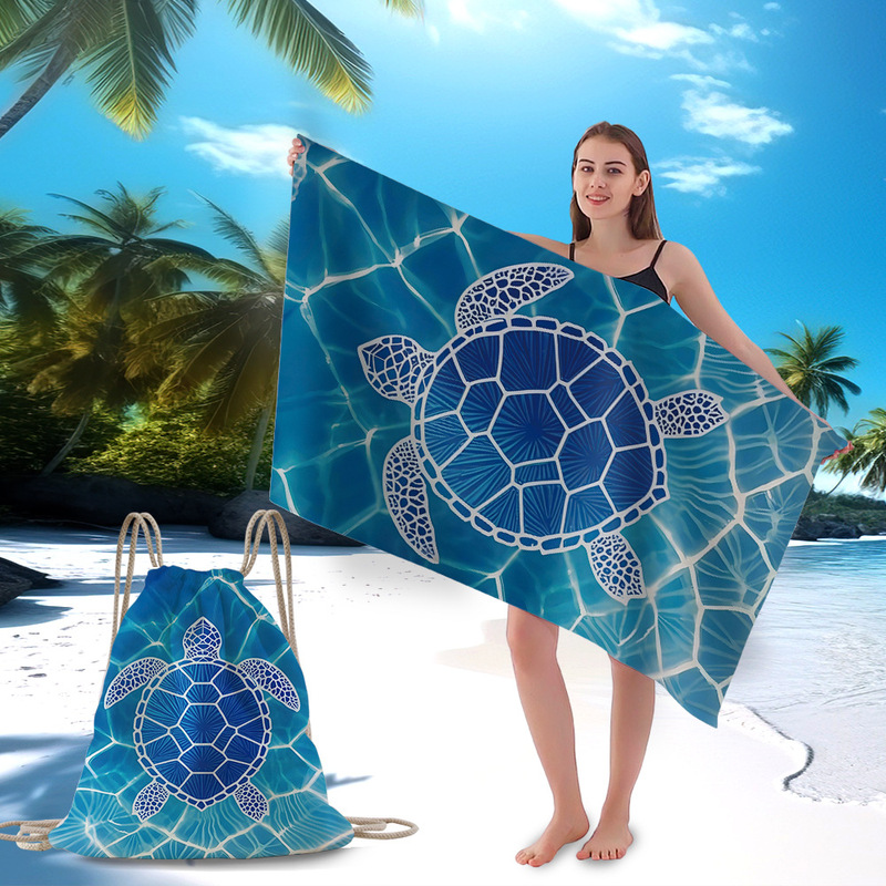 Cross-Border Temu Popular Portable Two-In-One Beach Towel Outdoor Swimming Enlarged Thickeneded Quick-Drying Beach Towel