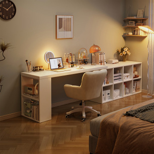 Solid Wood Desk Small Apartment Bed End Computer Makeup Table Bedroom Bedside Bookcase Narrow Slit Long Table Cream Style Table