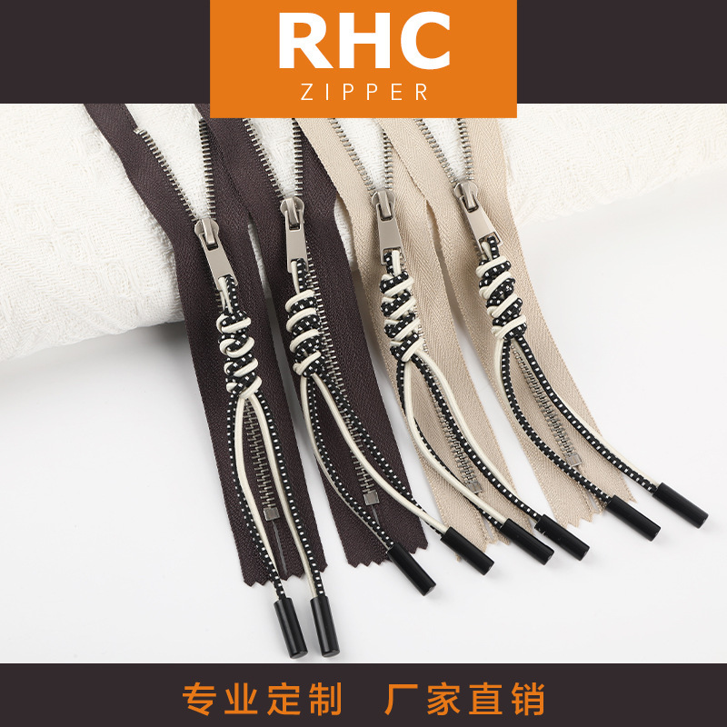 Metal Zipper No. 3 Matte Silver Teeth Pearl Braided Elastic Cord Closed-End Zipper Clothing Metal Zipper Metal Zipper No. 3 Matte Silver Teeth Pearl Braided Elastic Cord Closed-End Zipper Clothing Metal Zipper