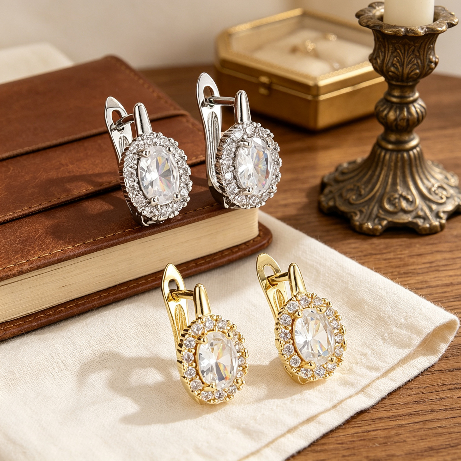 Trendy Oval-Shaped Hoop Earrings, Cross-Border Luxury Gold and Si