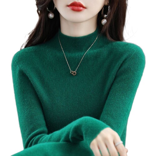 Knitted sweater, women's sweater, semi-high-neck, bottomed shirt, interior, autumn and winter short, slim and slimming sweater, women