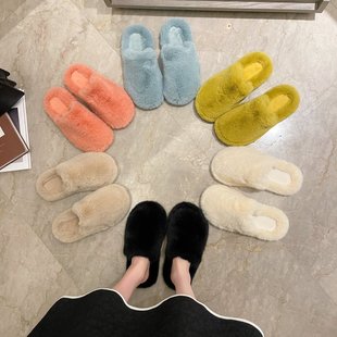 Home Plush Outwear Slippers Women's 2025 Autumn and Winter New Korean Style Simple Fashion Soft Bottom Comfortable Lazy Shoes