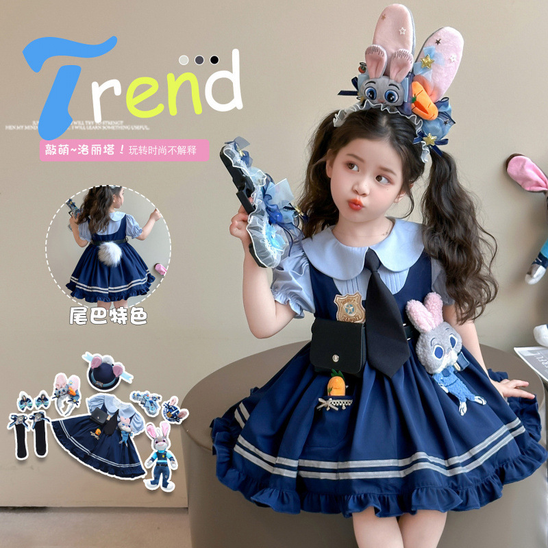 Girls' Summer Dress Judy Rabbit Police Officer Costume Children's Summer Lolita Baby Thin Princess Dress