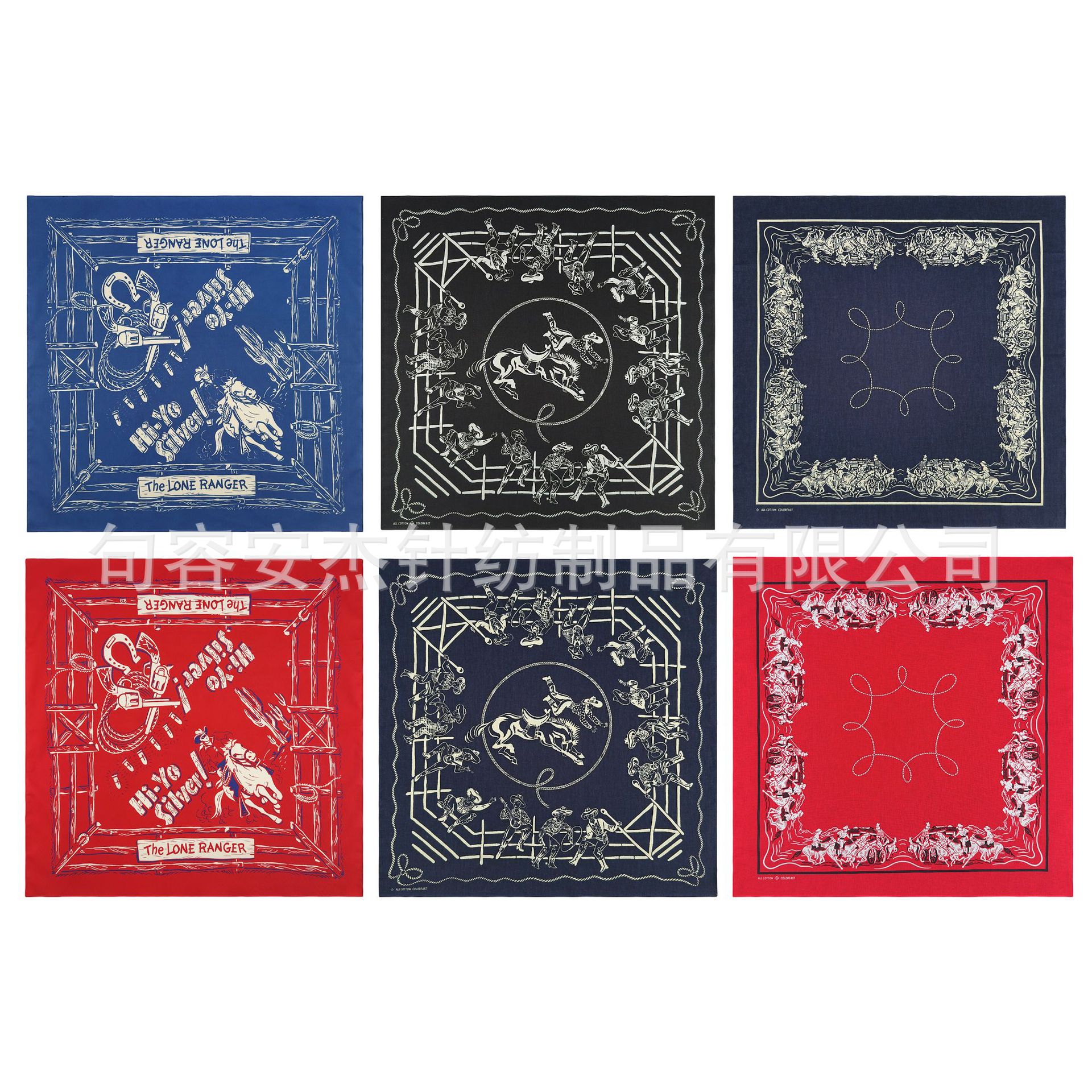 Cotton 55CM American Style Retro Printed Square Scarf Western Denim Competitive Headscarf Motorcycle Riding Face Scarf Scarf Scarf