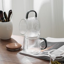 加厚耐热透明玻璃杯高硼硅过滤茶漏竖纹茶杯茶水分离三件杯茶道杯