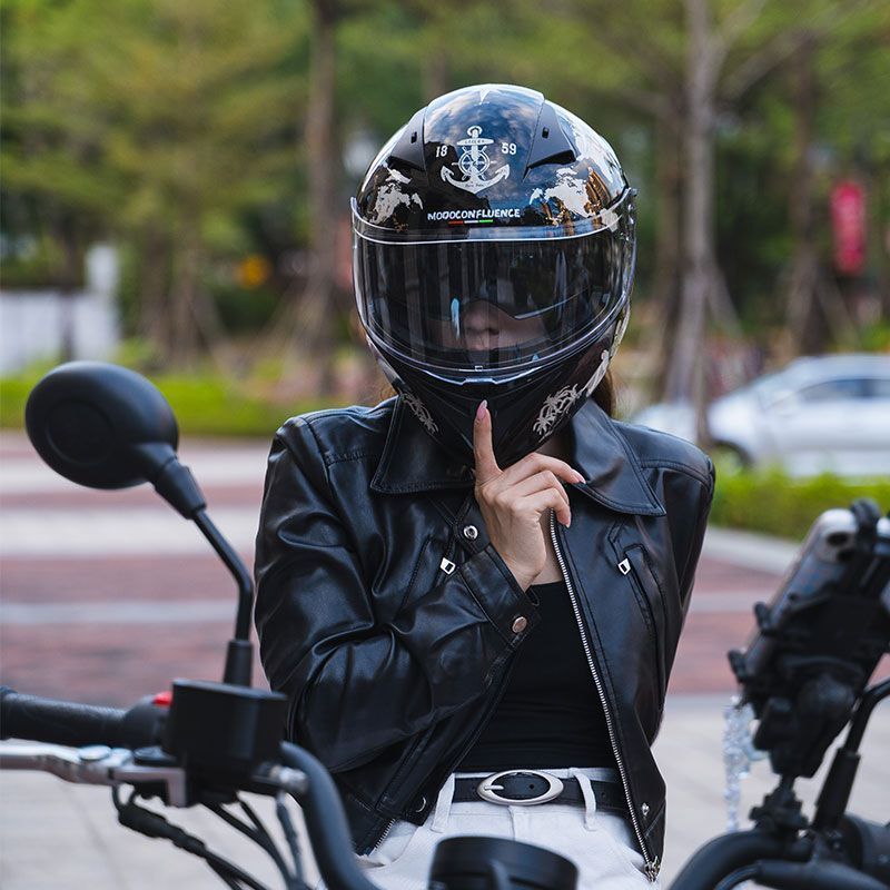 Motorcycle Full-Face Helmet for Men, 3C Certified, Racing Style, All-Season Universal, Personalized Motorcycle Riding Full-Cover Warm Helmet for Women