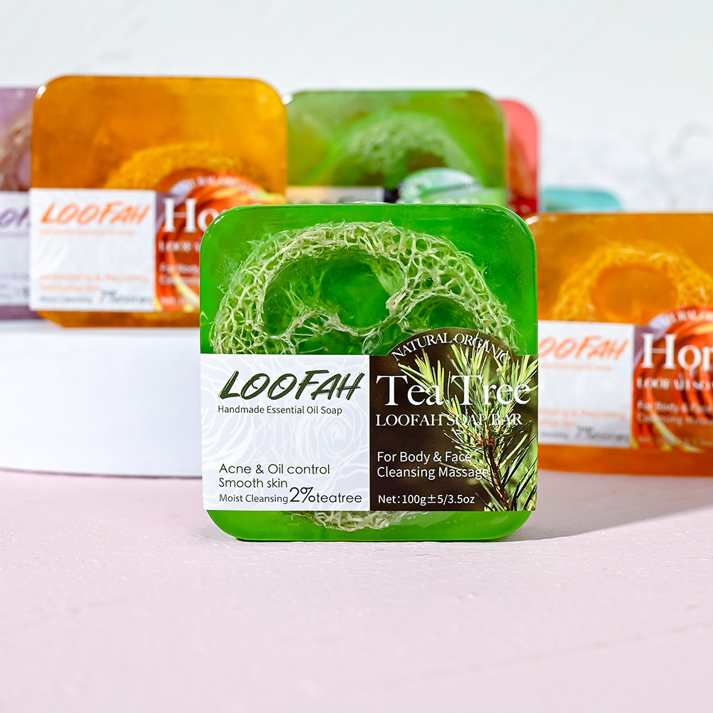 Cross-Border Tea tree Loofah Soap Bath face cleaning handmade Soap essential oil Soap small batch