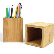 木质笔筒桌面文具收纳办公用品整理木盒方形竹木笔筒化妆刷收纳筒