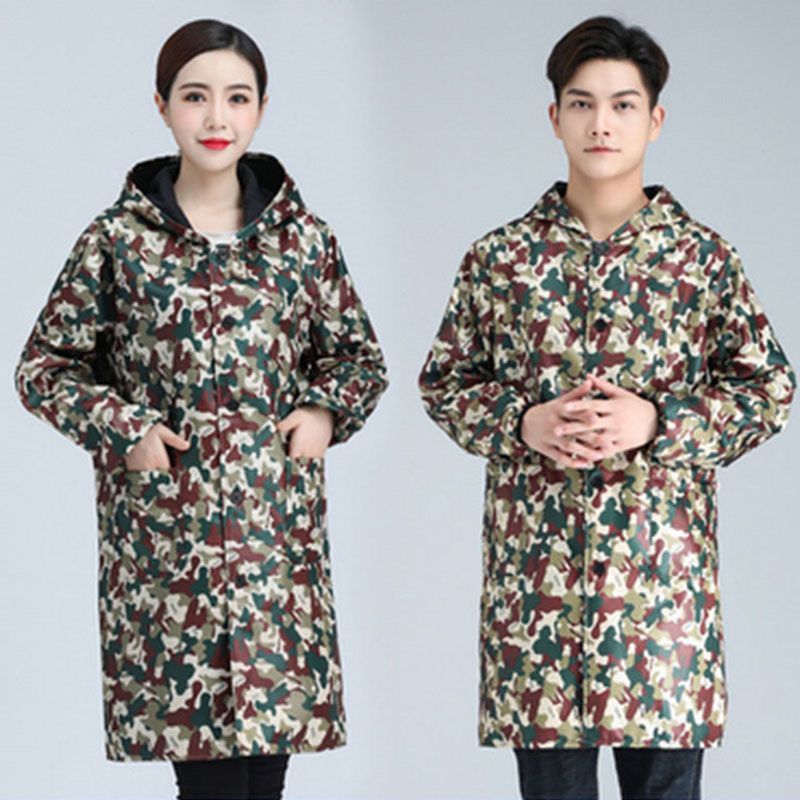 Velvet Camouflage Smock Thickeneded Hooded Coat for Men and Women Kitchen Anti-Fouling Wear-Resistant Long-Sleeved Apron Labor Protection Work Clothes