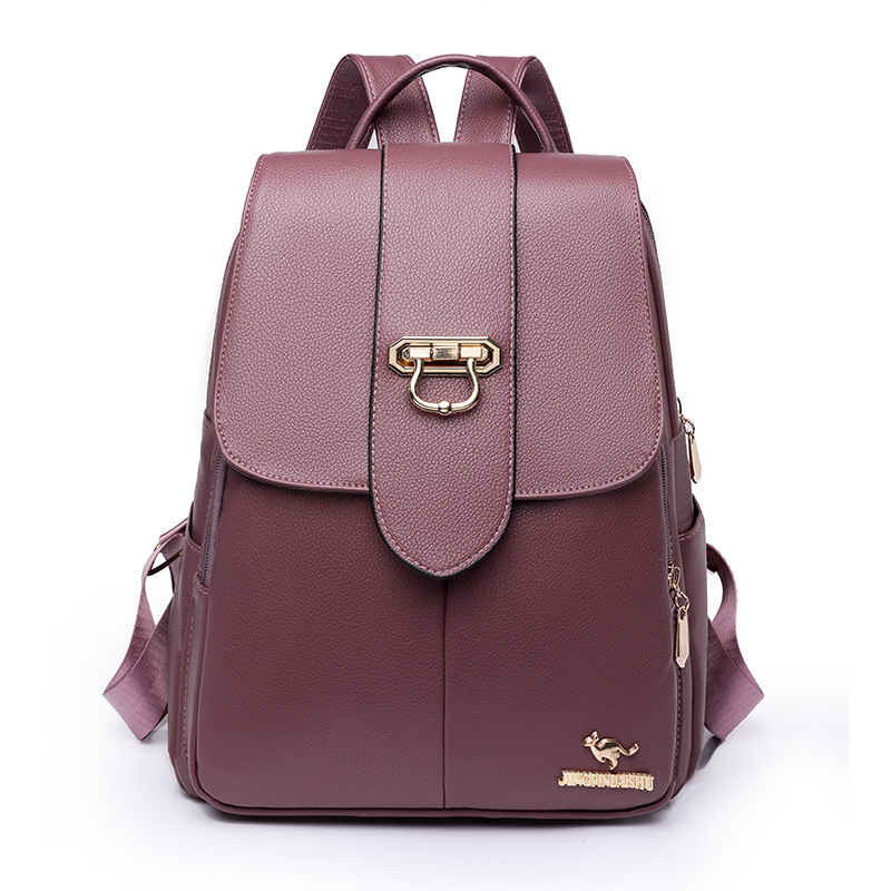 Comercio exterior al por mayor 2023 nueva mochila de cuero suave para mujer coreana, mochila de viaje antirrobo de gran capacidad de color sólido de moda