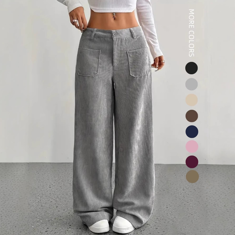 European and American Foreign Trade Amazon Cross-Border Casual Women's Clothing with Front and Rear Pockets Loose Solid Color Pockets Floor-Length Wide-Leg Pants Casual