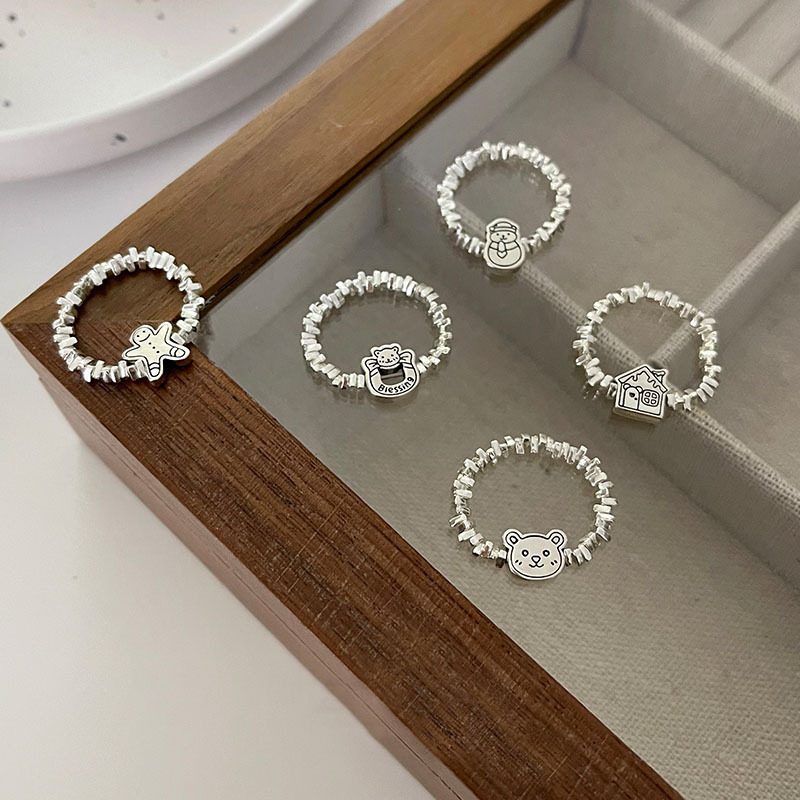 Cute Christmas House Gingerbread Snowman Copper Silver Plated Rings 1 Piece