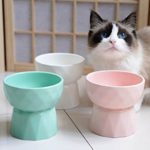 跨境陶瓷几何猫碗加高水碗保护颈椎狗碗小型犬猫食盆单碗猫咪用品