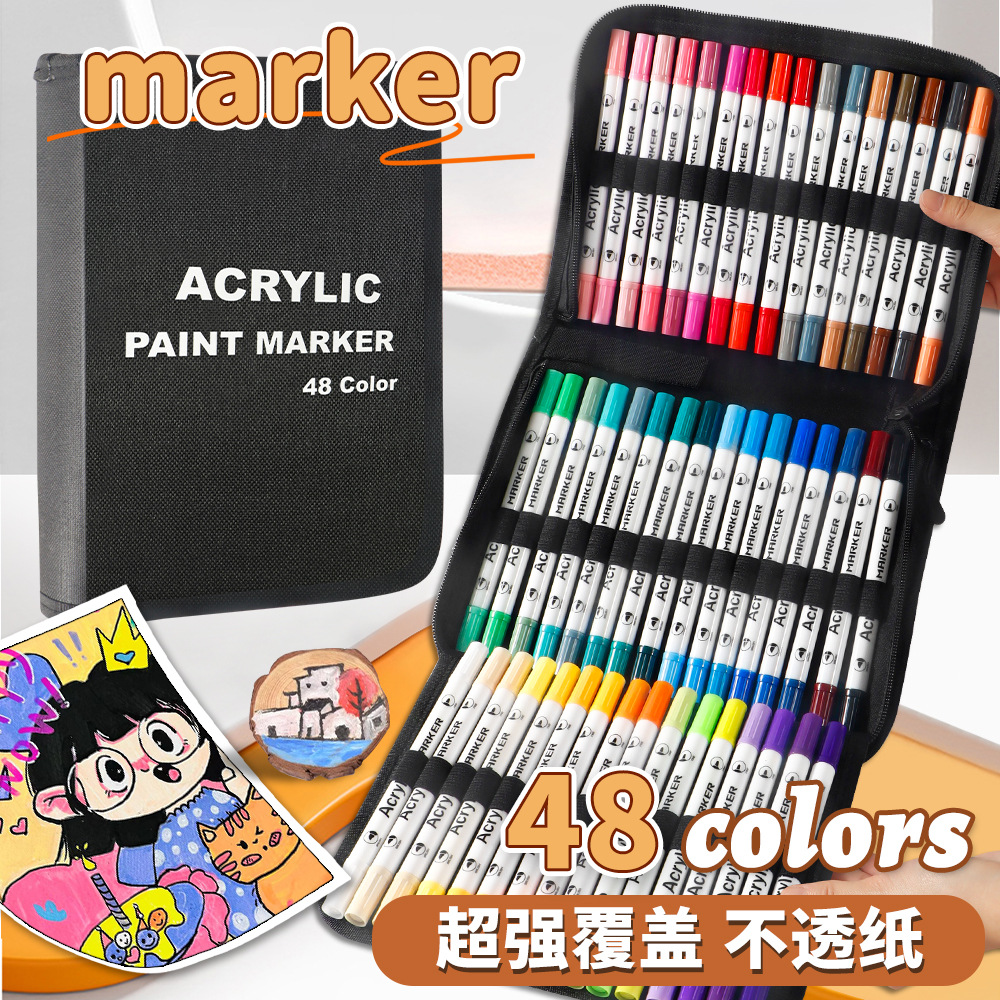 48 bolsas de tela de acrílico blando de cabeza dura bolsas de tela de bolígrafo de graffiti de doble cabeza marcador de bolígrafo a prueba de agua color plegable