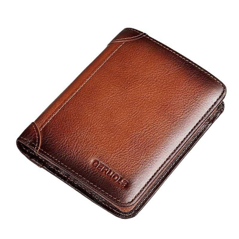 Venta directa de fábrica billetera de cuero para hombre cepillo antirrobo ultrafino Cheng e billetera de crédito corta RFID comercio exterior transfronterizo