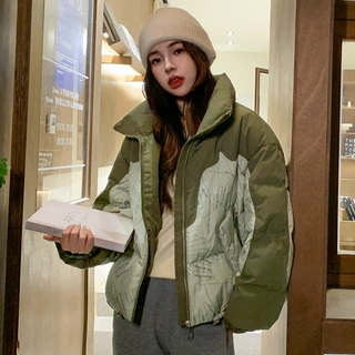 冬季加厚短款2025新款羽绒棉服女撞色拼接立领小个子休闲面包服