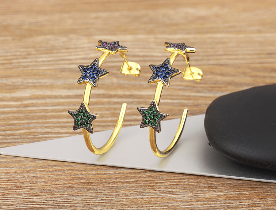 Women's Gender 1 Pair Casual Simple Style Pentagram Heart Shape Polishing Inlay Copper Zircon 18K Gold Plated Ear Studs