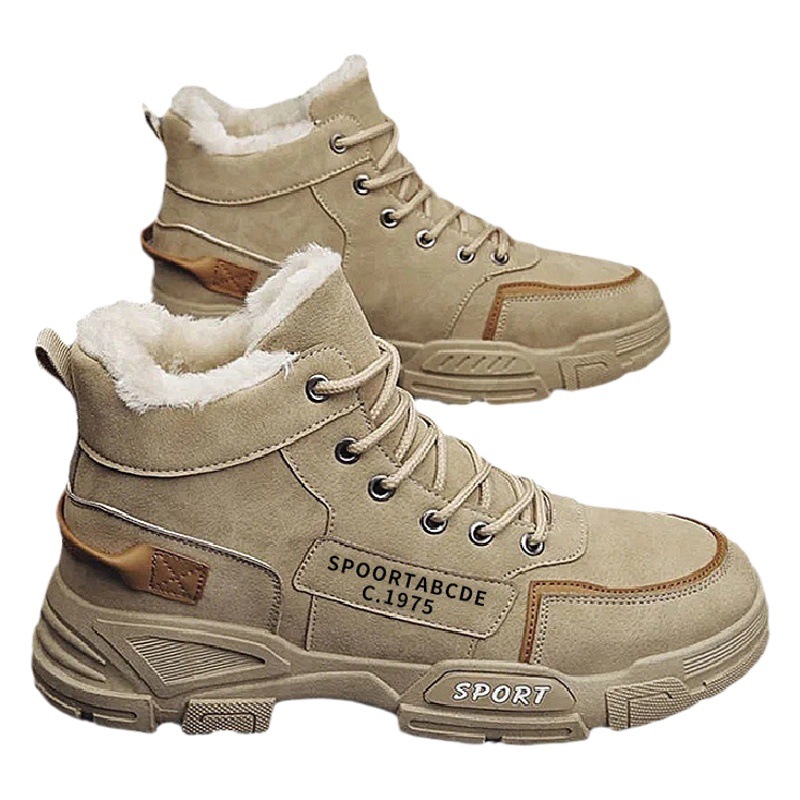 Botas de trabajo de invierno botas de nieve altas para hombres botas casuales Martin forradas de lana zapatos acolchados de algodón cálido zapatos de trabajo de protección laboral