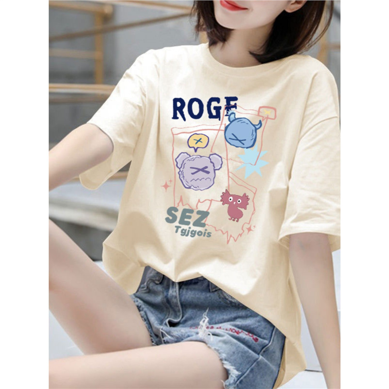 Cotton Short-sleeved T-shirt Women's 2025 New Summer plus size Korean Loose Top Student All-match Western Style Trendy