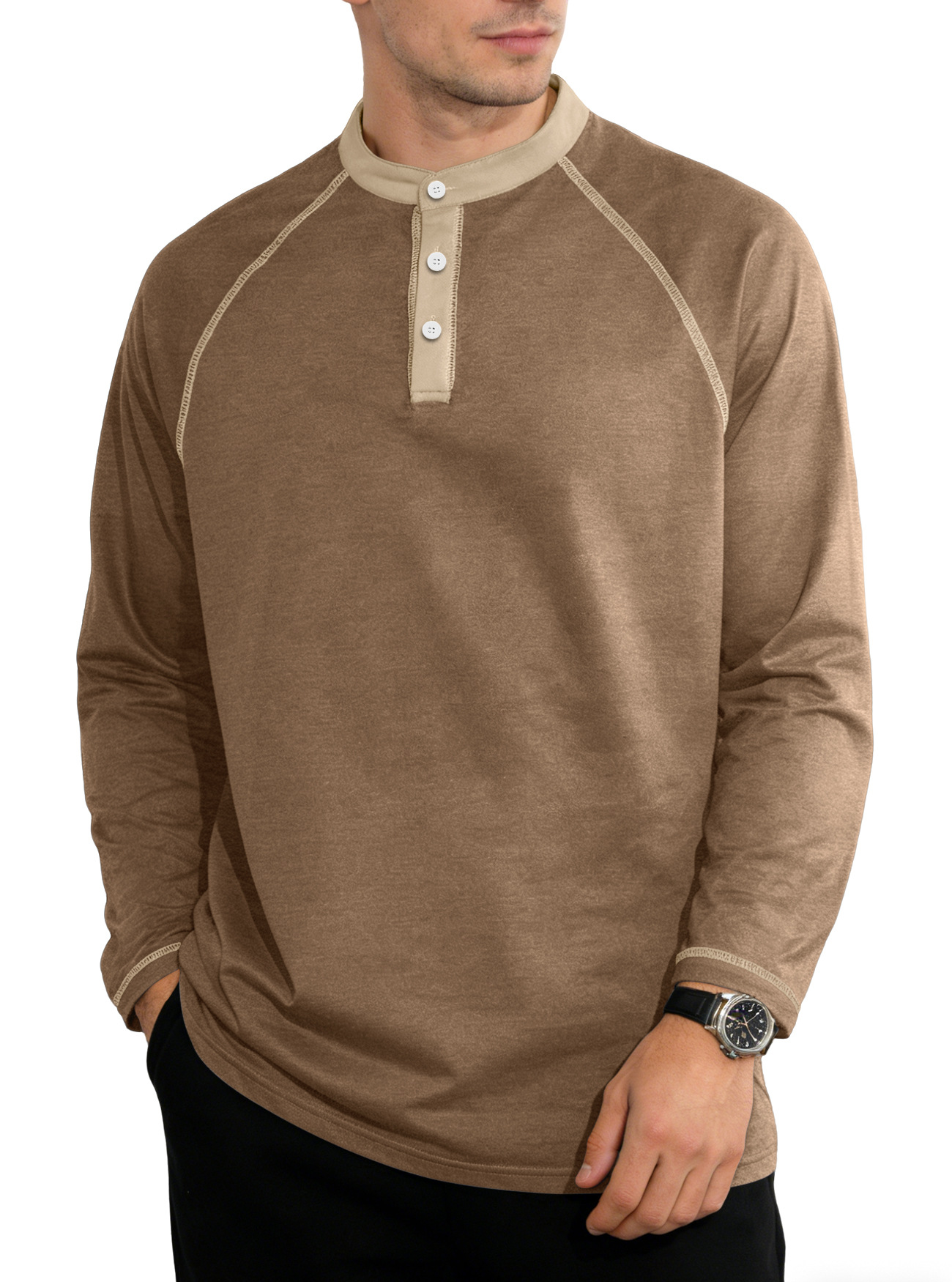 Nuevo Europa y América primavera y otoño nuevo hombre botón de tamaño grande color combinación camiseta deportiva de manga larga camiseta de polo transfronteriza casual