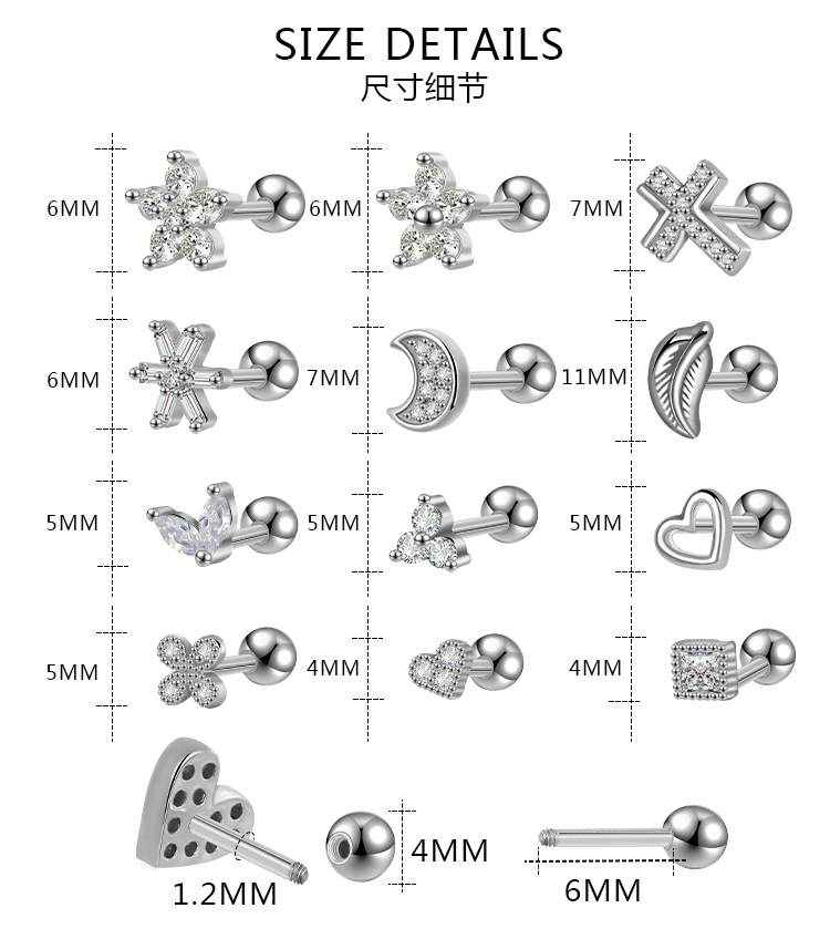 Silver pointed spike labret stud material detail