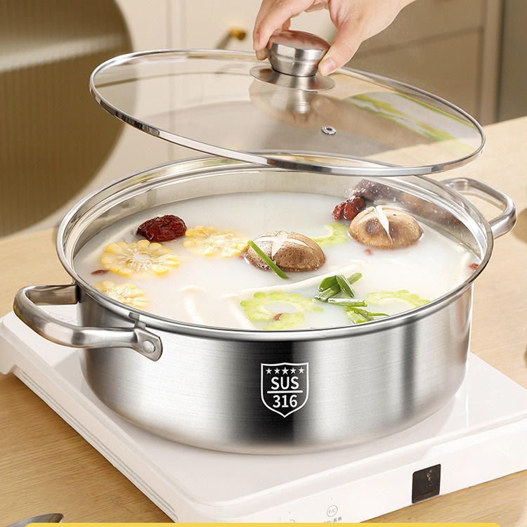Thickened food grade 316 stainless steel pot short clear soup pot…