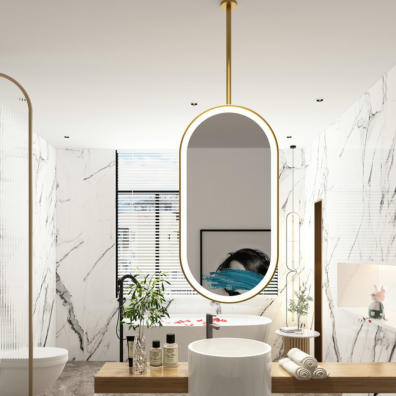 Modern Oval Mirror Bathroom Ceiling Hanging Mirror Hanging Mirror Hotel Homestay Bathroom Hanging Rod Bathroom Mirror