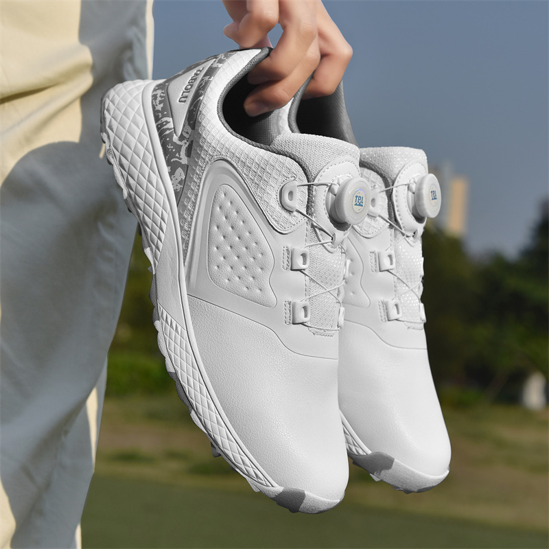 Golf shoes men and women couple comfortable waterproof automatic knob retractable shoelace non-slip fixed nail Outdoor sneakers Golf shoes men and women couple comfortable waterproof automatic knob retractable shoelace non-slip fixed nail Outdoor sneakers